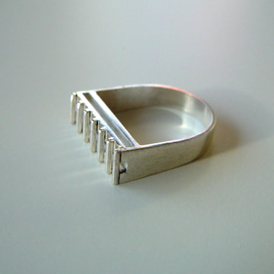 Skyscraper contemporary architectural square ring sterling silver shiny finish Daphne Meesters Jewellery Designer Goldsmith The Hague Netherlands
